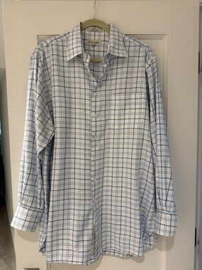John W. Nordstrom White Dress Shirt with Blue Windowpane Check